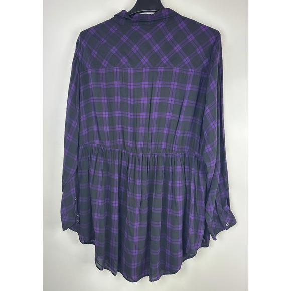 Torrid Emma Plaid Challis Babydoll Tunic Top Purple Black Pocket Plus Size 4 4X - Picture 8 of 12